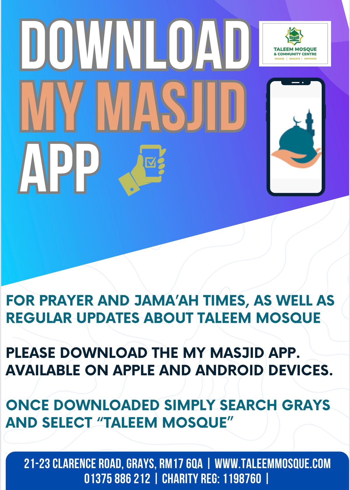 MyMasjid App for Taleem Prayer Times